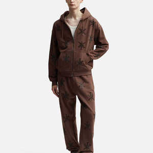 Sweat-shirt à capuche personnalisé surdimensionné marron avec strass, style streetwear Y2K, fermeture éclair intégrale, vintage, pour hommes et femmes, épais, avec étoiles scintillantes - Product Image 5