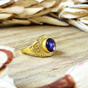 Bagues en laiton aspect haut de gamme, bague tribale en améthyste, bijoux bohèmes en laiton pour femme, plaqué or 18 carats, filigrane perlé, vente en gros/OEM/ODM - Product Image 5
