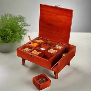 Wooden Kitchen Organizer Spice <b>Box</b> <b>Masala</b> Container Multi Slot Storage for Herbs and Seasoning - Product Image 4