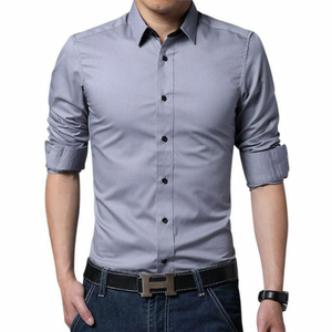 เสื้อเชิ้ตผ้าสักหลาดผู้ชายแขนยาวคอตั้งสีพื้นระบายอากาศได้ดีติดกระดุมสวมใส่สบายๆสำหรับธุรกิจและสำนักงาน - Product Image 5