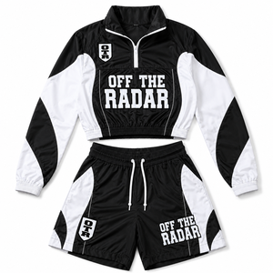 Custom Women's Winter Autumn Satin Embroidery Hooded Windbreaker Jacket & Running Shorts <b>Set</b> OEM ODM Sportswear Activewear - Product Image 5