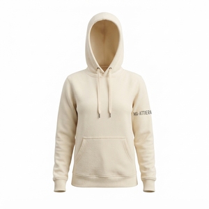 Sweat-shirt à capuche en polaire pour femme, couleur crème, avec cache-visage intégré, personnalisable avec logo, style streetwear - Product Image 3