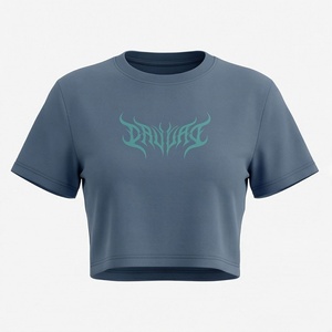 เสื้อยืดครอปท็อปผู้หญิงทรงสลิมฟิตผ้าฝ้ายพิมพ์ลายแขนสั้นคอกลมแฟชั่นสำหรับออกกำลังกาย - Product Image 1