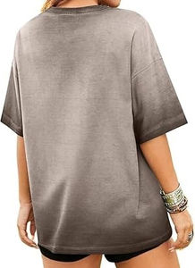 T-shirt décontracté uni pour femme à col rond, coupe classique, 100 % coton, écologique, respirant, délavé à l'acide, pour le yoga et l'entraînement - Product Image 2