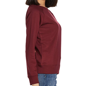 Sweat-shirt pour femme, col rond, couleur bordeaux, manches longues, couleur unie, 100% coton, tricoté, vêtements décontractés pour femme - Product Image 3