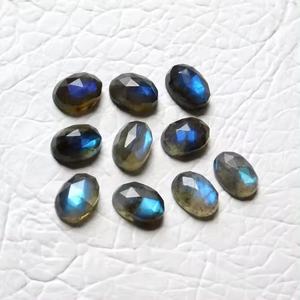 หินลาบราดอไรต์ธรรมชาติ10x12มม. ทรงไข่ลายกุหลาบเจียระไนหลังแบนราบสีฟ้าไฟลาบราดอไรต์อัญมณี - Product Image 1