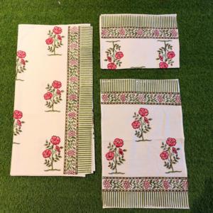 100% Cotton Hand Block Print Rose Floral <b>Towel</b> <b>Set</b> Pink Vine Border Green Stripe Jaipuri <b>Bath</b> Hand <b>Towels</b> Wholesale Bulk Export - Product Image 1