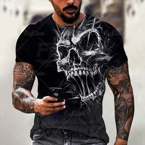 Camiseta Personalizada Vintage Oversize con Cuello Redondo y Diseño de Calavera, para Hombre y Mujer, Estilo Punk Rock, Verano, Lavada, Suave y Transpirable, 180 Gramos, 100% Algodón - Product Image 5