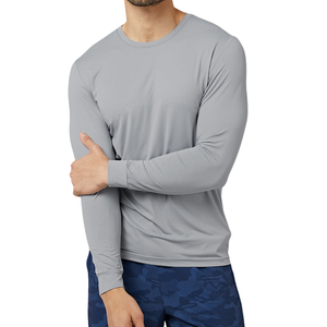 เสื้อยืดกีฬาแขนยาว คอกลม ทรงแอธเลติก ผ้าสแปนเด็กซ์/โพลีเอสเตอร์ ระบายอากาศ แห้งเร็ว ทนทาน สำหรับผู้ชาย รับผลิตแบบ OEM ODM - Product Image 6