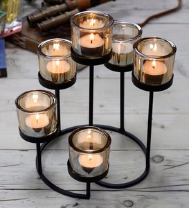 Support de bougie en laiton doré à 3 tasses avec bougies votives en verre rouge, chandelier ondulé, décoration d'intérieur - Product Image 6