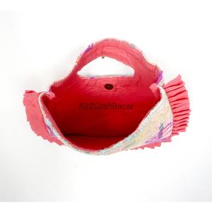 Vintage Lady Evening Clutch <b>Bag</b> Suzani Embroidery Cotton Hand Quilted Lining Rajasthan Hand Length Handle Party Exhibition Use - Product Image 3