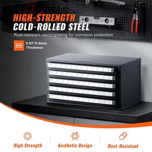 Armoire de rangement en acier pour robinets et outils, à cinq tiroirs, avec # 2-56- # 12-28 étiquettes, capacité de 60 compartiments pour l'organisation d'outils - Product Image 3