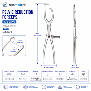 Pinzas de Reducción Pélvica 1x2, Longitud de las Mandíbulas 16 pulgadas (40.6 cm), ZETOMEDPRO - Product Image 5