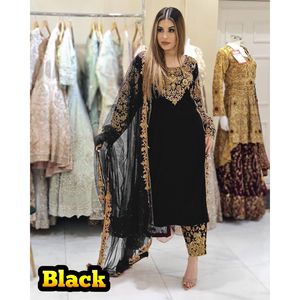 HEAVY VELVET <b>FABRIC</b> EMBROIDERY WORK TOP PANT and HEAVY BUTTERFLY NET DUPATTA BLACK - Product Image 1