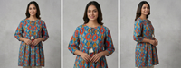 Vestido Formal Largo hasta el Suelo para Mujer, Estampado Ikat, Corte en A, Mangas Largas, Cuello Redondo, Hecho a Mano, Obra Maestra, Algodón de la Mejor Calidad, Mini