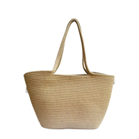 Sac de plage imperméable grande capacité en coton tissé blanc, fait main, design corde tressée original, fourre-tout d'été souple à double poignée ouverte