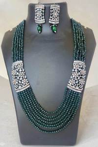 Luxury Multi-Layer Pearl <b>Necklace</b> Set with <b>Ruby</b> Red Stone Pendant and Matching Earrings Bridal Wedding Jewelry - Product Image 2