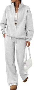 Ensemble de détente 2 pièces pour femme en molleton, sweat-shirt et pantalon de survêtement à jambes larges, couleur unie, décontracté, toutes saisons, avec fermeture éclair et cordon de serrage - Product Image 6