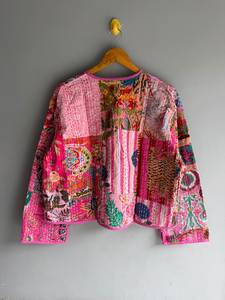 Women's Embroidered Floral Kantha Vest Cotton Waistcoat Button Front <b>Patchwork</b> <b>Jacket</b> With Pockets for Winter gift for her - Product Image 2