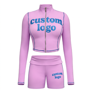 2026 Fashion Trendy Women's Sets Custom Logo 2 Piece Set Women Exposed Seams Zip up Jacket <b>Tight</b> <b>Shorts</b> Yoga Women's Clothing - Product Image 2