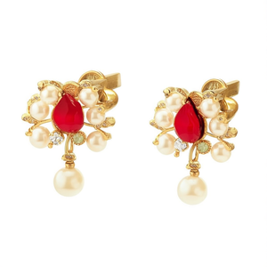 18K Gold Plated Stainless Steel Vintage Diamond and Pearl Stud Earrings - Product Image 2