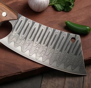 Couteau à découper artisanal moderne en acier Damas, avec manche en bois ambidextre, extra-affûté, forgé, compatible lave-vaisselle, étui en cuir - Product Image 3
