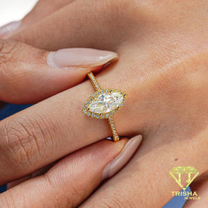 Anillo de Diamante Moissanite Corte Pera, Plata de Ley 925, Chapado en Oro, Elegante Joyería de Compromiso y Boda para Mujer - Product Image 2