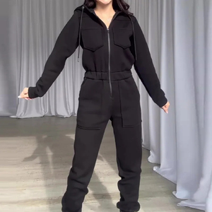 <b>Women</b> Jumpsuits Zipper Hooded One Piece <b>Romper</b> Solid Sporty Pockets Long Sleeve Tight Waist Jumpsuit Splice Overalls Autumn - Product Image 1
