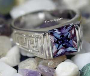 Anillo de Alexandrita para Hombre, Alexandrita que Cambia de Color con Corte Cuadrado, Anillo de Compromiso de Plata Maciza, Regalo de Piedra de Nacimiento para Él - Product Image 2