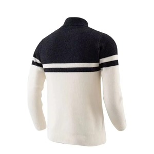 Pull en laine tricotée anti-rétrécissement pour homme AMS SPORTS INTL, col zippé 1/4, rayé, manches longues, pour l'automne - Product Image 2