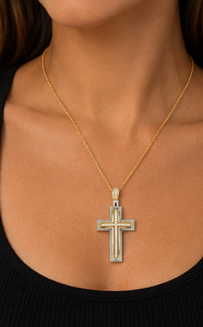 Collar con Colgante de Cruz de Plata de Ley 925 en Dos Tonos, Chapado en Oro y Rodio con Circonita Cúbica, Joyería Religiosa Cristiana - Product Image 6