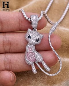 Bijoux Hip Hop Personnalisés, Pendentif Personnage Anime Blanc Rose Sertie de Pierres, Breloque Chat - Product Image 2