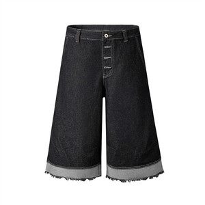 Shorts en toile pour hommes, bords bruts, multi-poches, design personnalisé, style workwear, coupe large, ourlets coupés, séchage rapide - Product Image 2