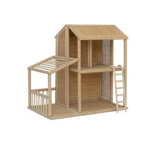 Traditional Handcrafted Natural Wicker Dollhouse Rattan Toy Two Story Mansion <b>Ladder</b> Terrace Nursery Decor Pretend Play Gift Cla - Product Image 1