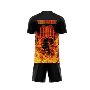 Custom Men's <b>Soccer</b> Jersey Black Flame Print Sublimated 100% Polyester Short Sleeve Quick Dry Regular Fit Adult Uniform - Product Image 3