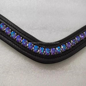 Custom Blue and Purple Crystals <b>snap</b> brow <b>band</b> horse leather for bridle English leather horse brow <b>band</b> - Product Image 5