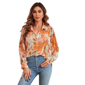 เสื้อเชิ้ตติดกระดุมลายดอกไม้สำหรับผู้หญิง |   เสื้อเชิ้ตแขนยาวน้ำหนักเบาแบบมีปก |   เสื้อเชิ้ตสไตล์ลำลองสำหรับฤดูร้อนและฤดูใบไม้ผลิ - Product Image 1