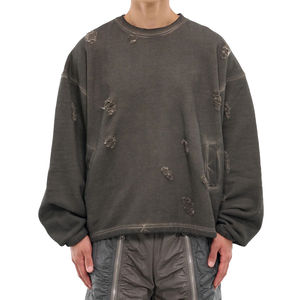 Nouvelle Arrivée Sweat-shirt Homme Oversize Col Rond Brodé Doublé 100% Coton French Terry Lavé Effet Vieilli Hiver - Product Image 1