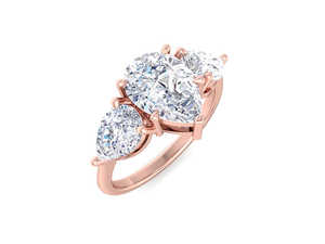 Anillo de Compromiso de Tres Piedras con Diamante de Laboratorio Corte Pera, Anillo de Novia Clásico de Oro Blanco con Diamantes Laterales Corte Pera - Product Image 6