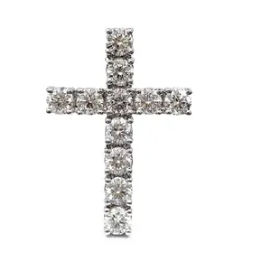 Classique Populaire Conception 18k Or Blanc Naturel de Haute Qualité Diamant Rond Bijoux Ronde Pendentifs Croix Pour Les Adeptes