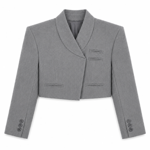 Blazer Corto Azul para Mujer, Cuello con Muescas, Tejido de Lana/Poliéster, Cierre de un Solo Botón, Bordado Personalizable, para Oficina, Negocios, Casual, Fiesta - Product Image 6