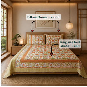 Pigment <b>Block</b> Printed Floral 100% Cotton 200TC 3-Piece Flat <b>Bed</b> Sheet Set Durable Skin-Friendly Eco-Friendly Machine Washable - Product Image 6