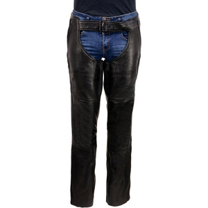 Samroz Sports Men's Black Rough Rider Premium Leather Motorcycle Chaps with <b>Thermal</b> Liner - Product Image 1