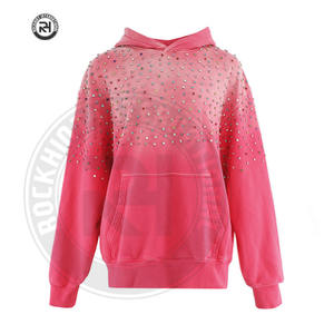 Sudadera de Felpa de Algodón Grueso para Mujer, Color Rojo, con Pedrería, para Impresión de Cristales Personalizada, Marca Privada OEM - Product Image 1