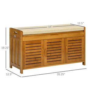 Brown Shoe Bench with Storage Cabinets Practical Shoe Rack with Hidden Storage Space - Product Image 3