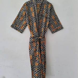 Robe Kimono Longue Asymétrique Premium 100% Coton Imprimé Léopard Col V Taille Haute Manches Longues Écologique Respirante - Product Image 1