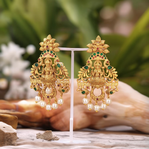 Pearl Earrings with Goddess Lakshmi Style Design - Product Image 2