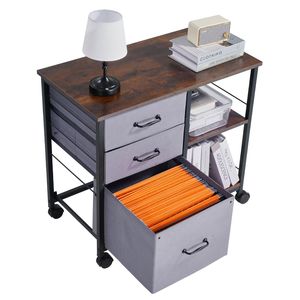 Armadietto Portadocumenti Mobile in Metallo con 3 Cassetti in Tessuto e 2 Ripiani Aperti, Armadietti Verticali in Legno per Archiviazione - Product Image 2