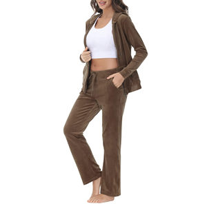 Ensemble de survêtement unisexe personnalisé en velours, marque privée, deux pièces, sweat à capuche et pantalon de jogging, long, décontracté, mode vintage, logo uni, écologique - Product Image 2