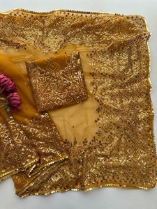 Banarasi ผ้าส่าหรีผ้าไหมนิ่มคลุมเข่าสำหรับงานแต่งงานฤดูร้อนเทศกาลอินเดียใต้ - Product Image 3
